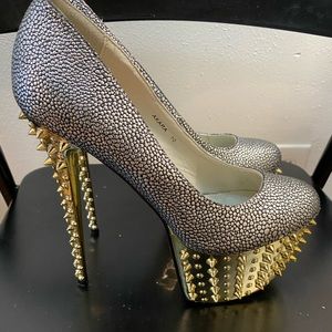 Silver with Gold Spikes High Heels